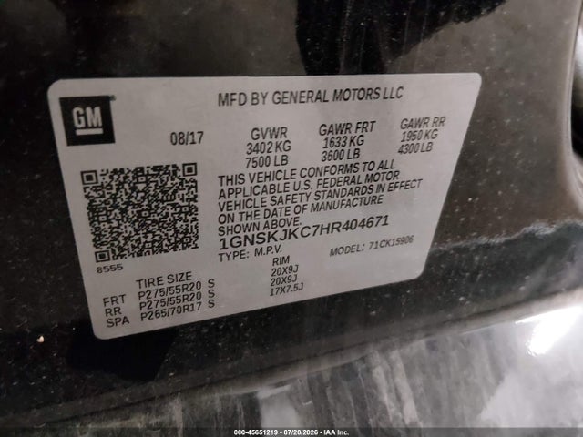 Продажа на аукционе авто 2017 Chevrolet Suburban Premier, vin: 1GNSKJKC7HR404671, номер лота: 45651219