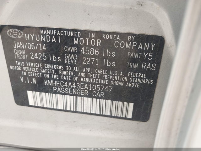 Aukcja sprzedaży 2014 Hyundai Sonata Hybrid Limited, vin: KMHEC4A43EA105747, numer aukcji: 45651221