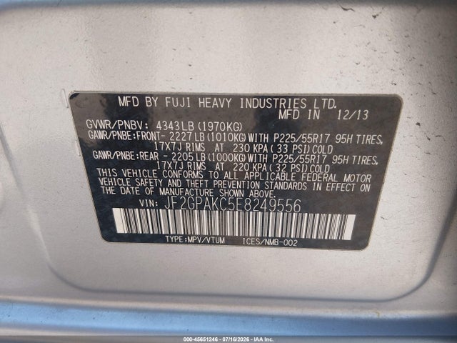 Продажа на аукционе авто 2014 Subaru Xv Crosstrek 2.0i Limited, vin: JF2GPAKC5E8249556, номер лота: 45651246