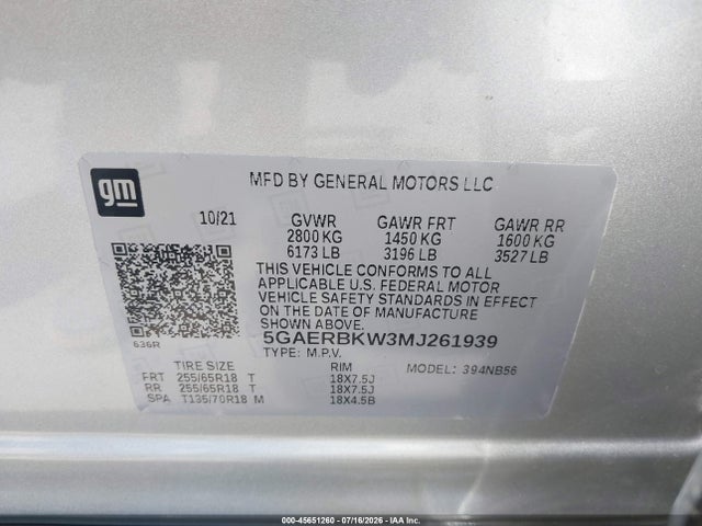 5GAERBKW3MJ261939 Buick Enclave Fwd Essence