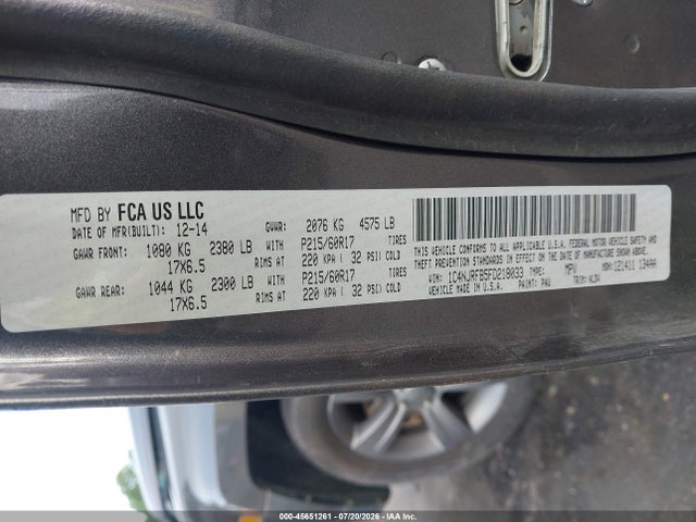 Продажа на аукционе авто 2015 Jeep Patriot High Altitude Edition, vin: 1C4NJRFB5FD218033, номер лота: 45651261