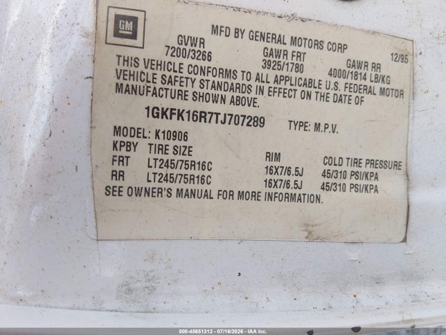 45651312 :رقم المزاد ، 2GDEC19R7V1503584 vin ، 1997 Gmc Sierra 1500 Sl Wideside مزاد بيع
