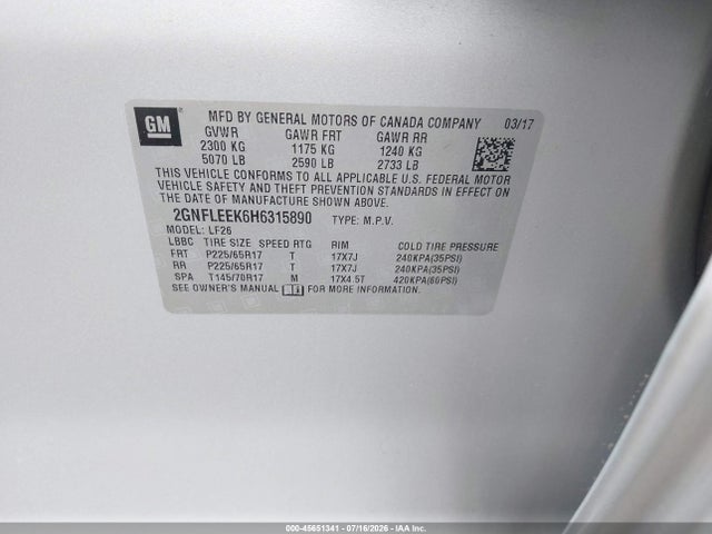 2GNFLEEK6H6315890 Chevrolet EQUINOX LS
