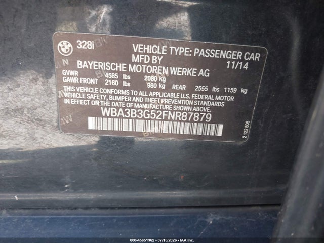 BMW 328i Xdrive 2015 WBA3B3G52FNR87879 Image 9
