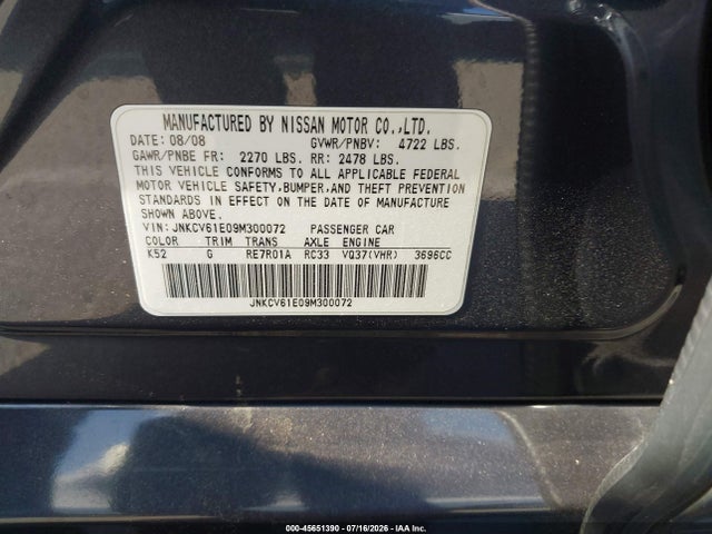 Продаж на аукціоні авто 2009 Infiniti G37 Journey, vin: JNKCV61E09M300072, номер лоту: 45651390
