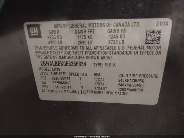 Chevrolet EQUINOX LT 2014 2GNALBEK0E6236834 Image 9