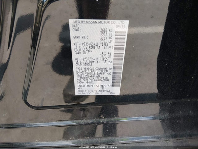 2014 Infiniti Qx60 მანქანა იყიდება აუქციონზე, vin: 5N1AL0MM2EC508819, აუქციონის ნომერი: 45651409
