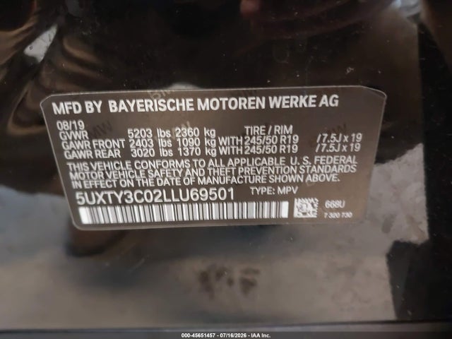 Продаж на аукціоні авто 2020 Bmw X3 Sdrive30i, vin: 5UXTY3C02LLU69501, номер лоту: 45651457