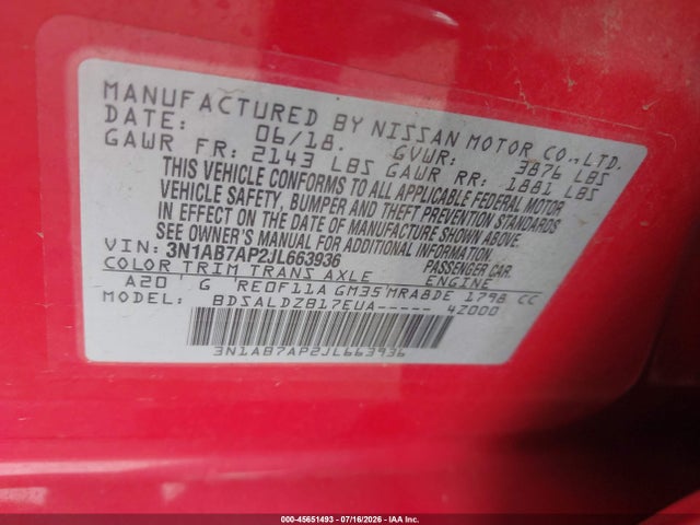 Nissan SENTRA SV 2018 3N1AB7AP2JL663936 Image 9
