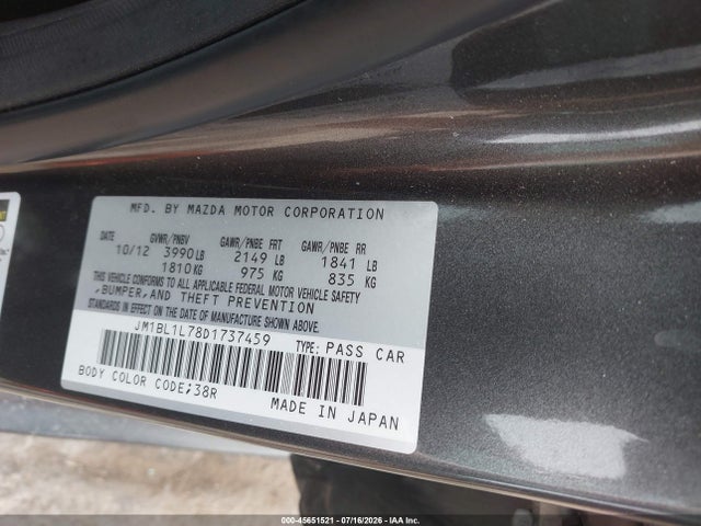 45651521 :رقم المزاد ، JM1BL1L78D1737459 vin ، 2013 Mazda Mazda3 I Touring مزاد بيع