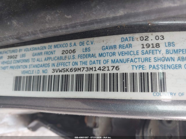 Продаж на аукціоні авто 2003 Volkswagen Jetta Gls 2.0l, vin: 3VWSK69M73M142176, номер лоту: 45651557