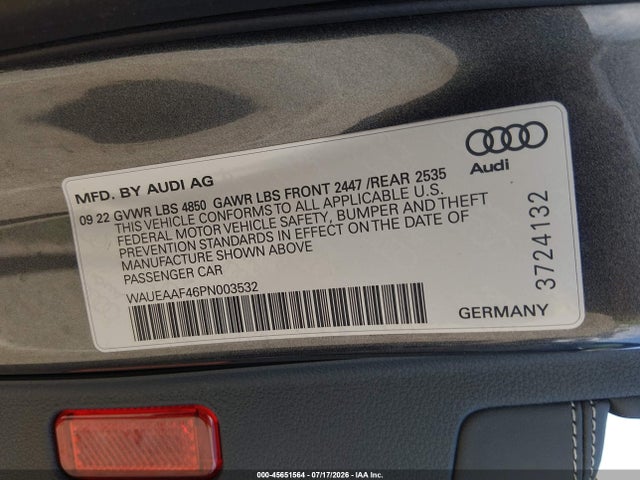 Продажа на аукционе авто 2023 Audi A4 Premium Plus 45 Tfsi S Line Quattro S Tronic, vin: WAUEAAF46PN003532, номер лота: 45651564
