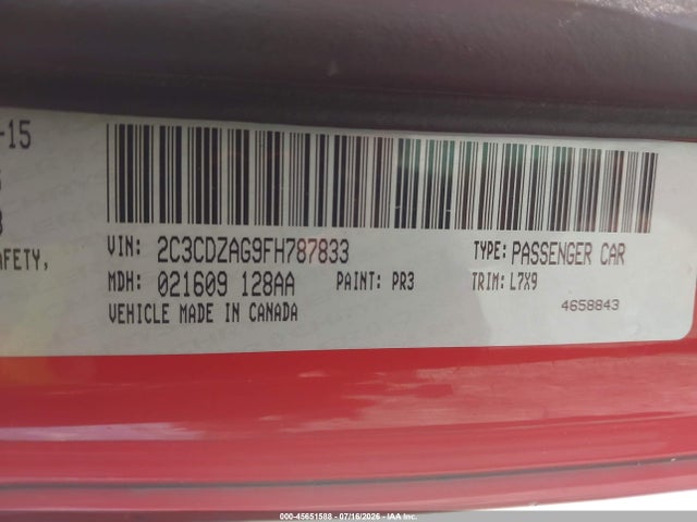 Dodge Challenger Sxt 2015 2C3CDZAG9FH787833 Image 9