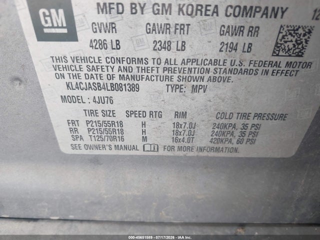 Продажа на аукционе авто 2020 Buick Encore Fwd Preferred, vin: KL4CJASB4LB081389, номер лота: 45651589