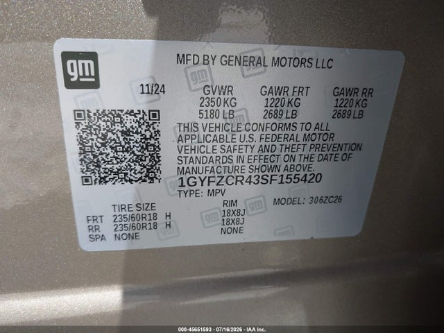 1GYFZCR43SF155420 Cadillac Xt4 Fwd Premium Luxury