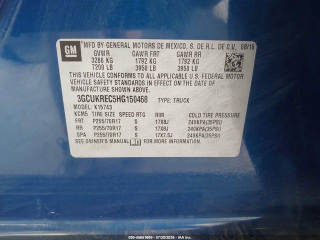 3GCUKREC5HG150468 Chevrolet Silverado 1500 Lt