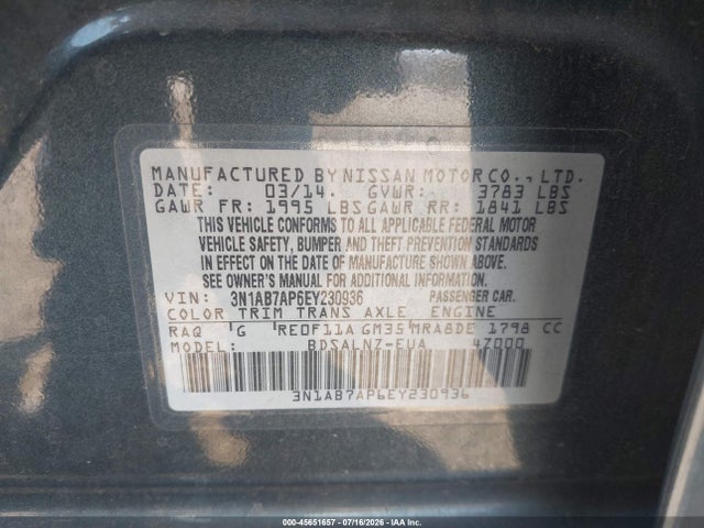Nissan Sentra Fe+ Sv 2014 3N1AB7AP6EY230936 Image 9