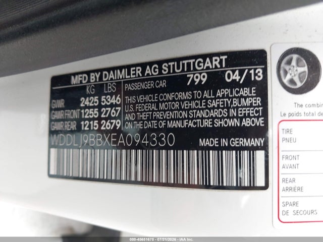 45651670 :رقم المزاد ، WDDLJ9BBXEA094330 vin ، 2014 Mercedes-benz Cls 550 4matic مزاد بيع