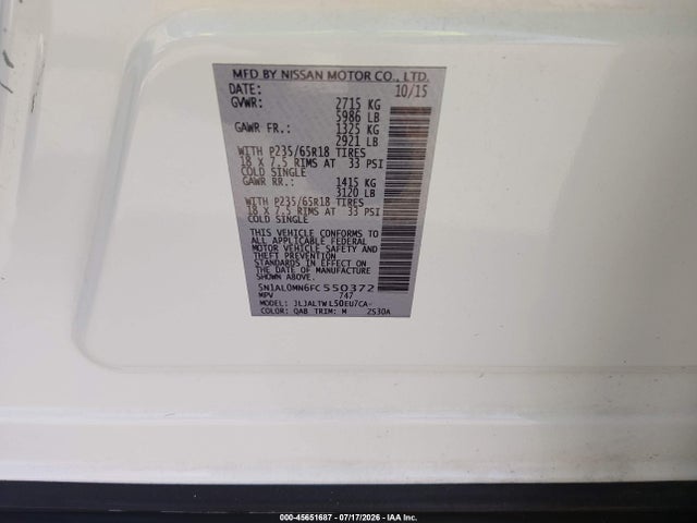 Продажа на аукционе авто 2015 Infiniti Qx60, vin: 5N1AL0MN6FC550372, номер лота: 45651687