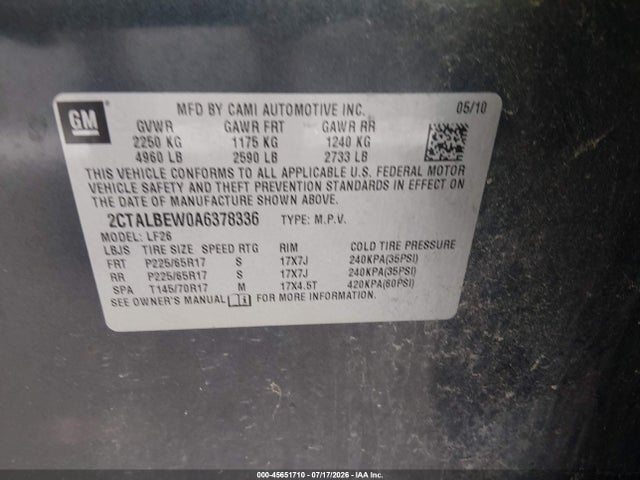 2010 Gmc Terrain Sle-1 მანქანა იყიდება აუქციონზე, vin: 2CTALBEW0A6378336, აუქციონის ნომერი: 45651710