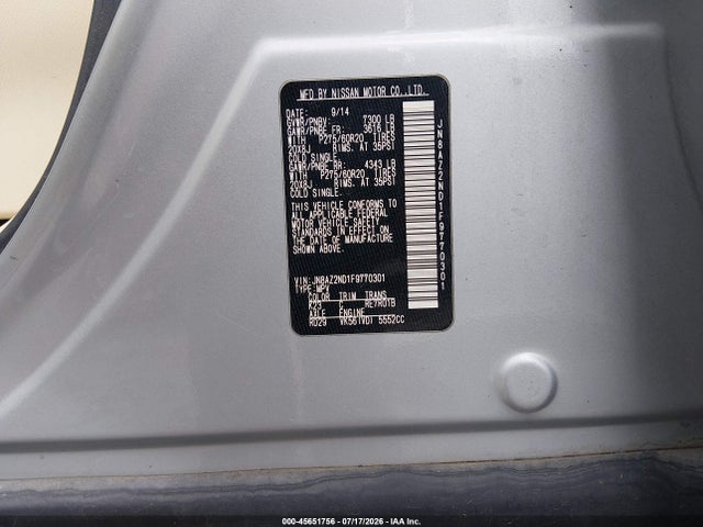Продажа на аукционе авто 2015 Infiniti Qx80, vin: JN8AZ2ND1F9770301, номер лота: 45651756