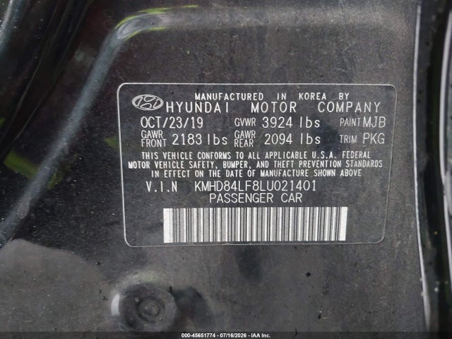 Продажа на аукционе авто 2020 Hyundai Elantra Sel, vin: KMHD84LF8LU021401, номер лота: 45651774