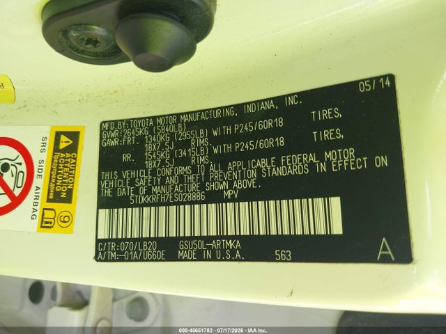 5TDKKRFH7ES028886 Toyota Highlander Xle V6