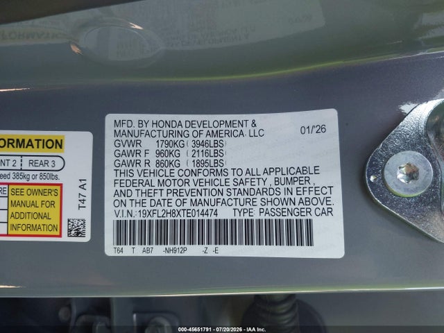Honda Civic Sport 2026 19XFL2H8XTE014474 Image 9