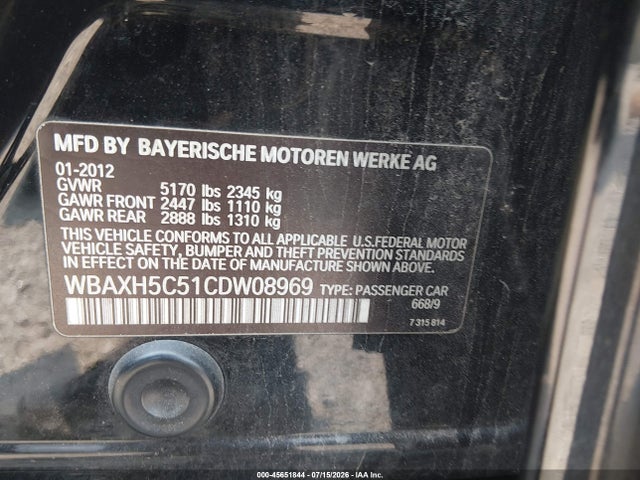 Продаж на аукціоні авто 2012 Bmw 528i Xdrive, vin: WBAXH5C51CDW08969, номер лоту: 45651844