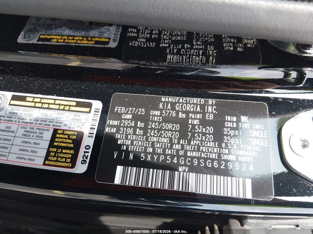 Aukcja sprzedaży 2025 Kia Telluride Sx, vin: 5XYP54GC9SG629924, numer aukcji: 45651850