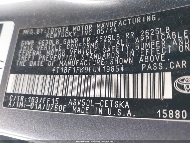 Toyota CAMRY SE 2014 4T1BF1FK9EU419854 Image 9