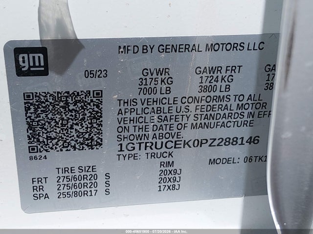 Aukcja sprzedaży 2023 Gmc Sierra 1500 4wd  Standard Box Elevation With 3sb, vin: 1GTRUCEK0PZ288146, numer aukcji: 45651900