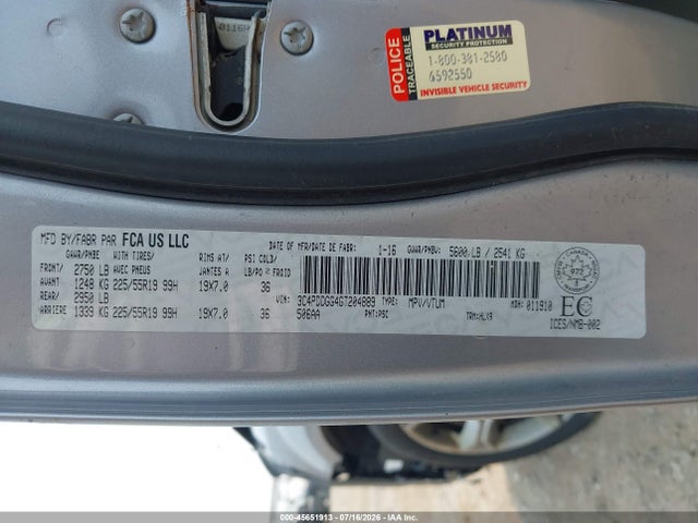 45651913 :رقم المزاد ، 3C4PDDGG4GT204889 vin ، 2016 Dodge Journey Crossroad مزاد بيع