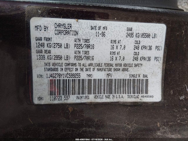 Aukcja sprzedaży 1997 Jeep Grand Cherokee Limited, vin: 1J4GZ78Y1VC599255, numer aukcji: 45651944
