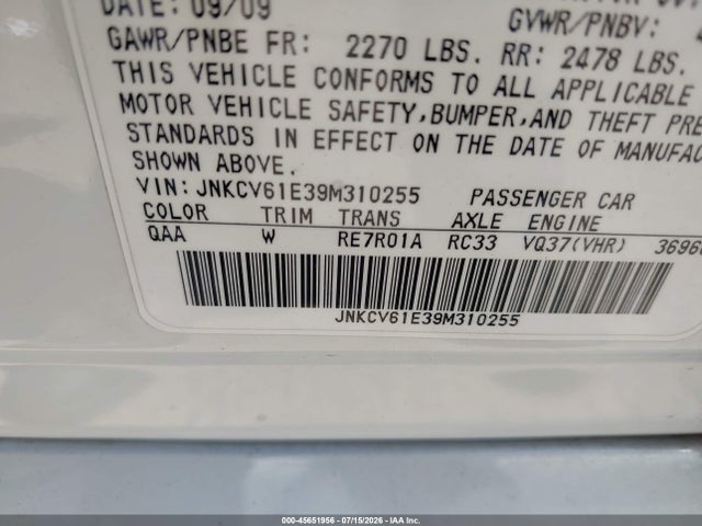 Продаж на аукціоні авто 2009 Infiniti G37 Journey, vin: JNKCV61E39M310255, номер лоту: 45651956