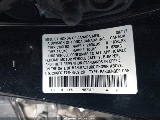 Honda Civic Ex-l 2017 2HGFC1F79HH658128 Image 9