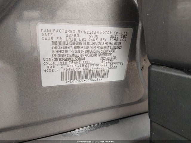 Aukcja sprzedaży 2020 Nissan Kicks Sv Xtronic Cvt, vin: 3N1CP5CVXLL506846, numer aukcji: 45651965
