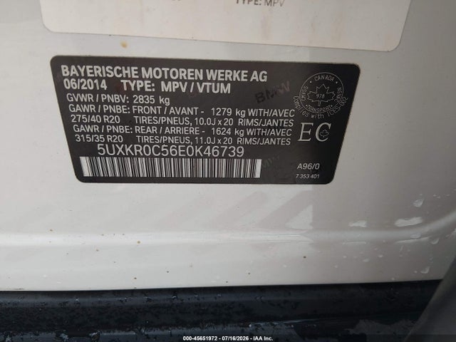Продаж на аукціоні авто 2014 Bmw X5 Xdrive35i, vin: 5UXKR0C56E0K46739, номер лоту: 45651972
