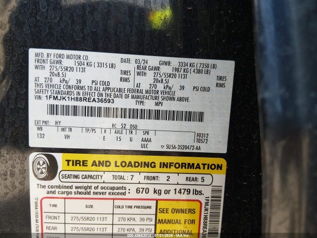1FMJK1H88REA36593 Ford Expedition Xlt Max