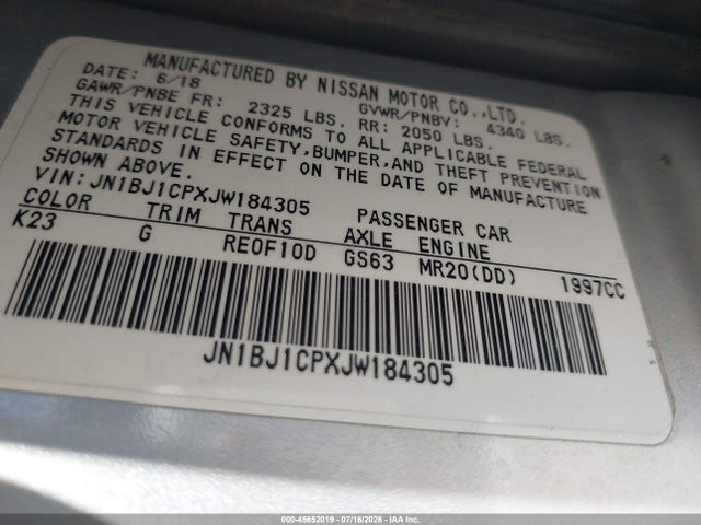 JN1BJ1CPXJW184305 Nissan Rogue Sport S