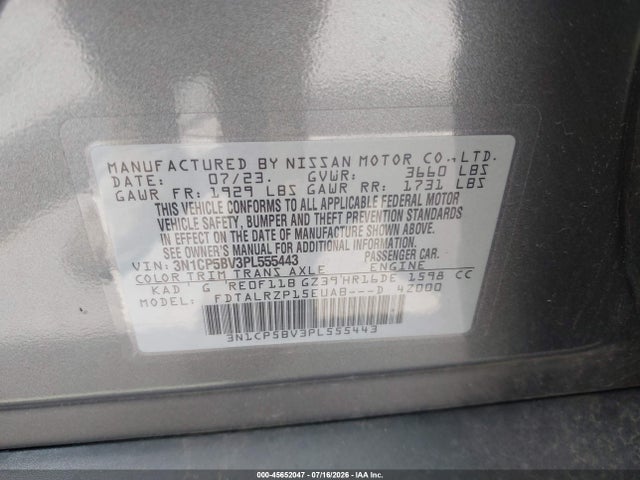 Продаж на аукціоні авто 2023 Nissan Kicks S Xtronic Cvt, vin: 3N1CP5BV3PL555443, номер лоту: 45652047
