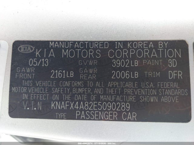 KNAFX4A82E5090289 KIA FORTE EX