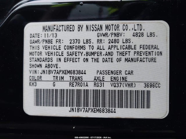 Продаж на аукціоні авто 2014 Infiniti Q50 Premium, vin: JN1BV7APXEM683844, номер лоту: 45652090