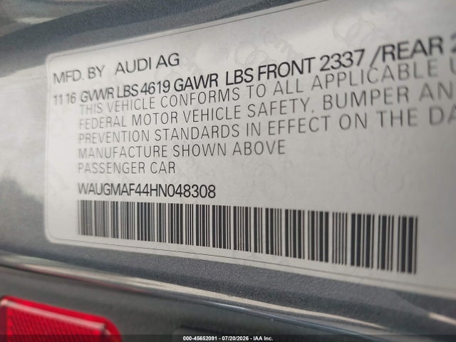 45652091 :رقم المزاد ، WAUGMAF44HN048308 vin ، 2017 Audi A4 Ultra Premium مزاد بيع