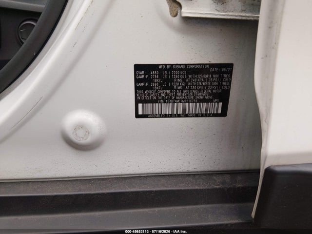 45652113 :رقم المزاد ، 4S4BTAMC7M3216759 vin ، 2021 Subaru Outback Limited مزاد بيع