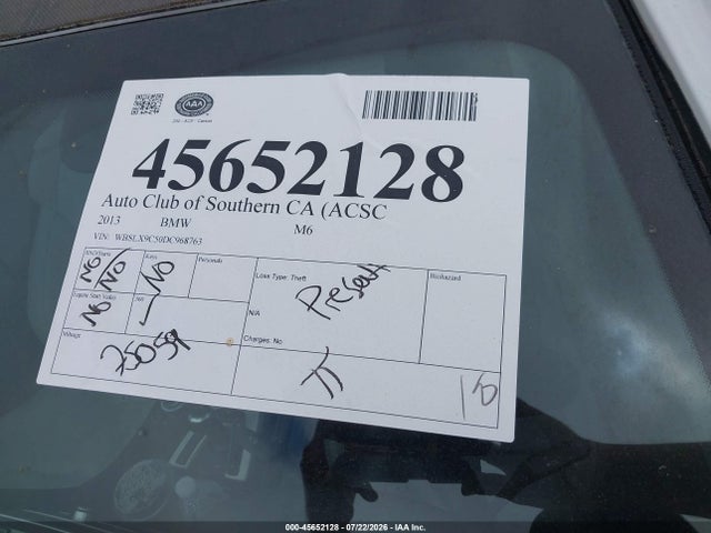 Продажа на аукционе авто 2013 Bmw M6, vin: WBSLX9C50DC968763, номер лота: 45652128
