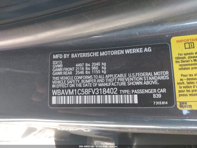 BMW X1 Sdrive28i 2015 WBAVM1C58FV318402 Image 9