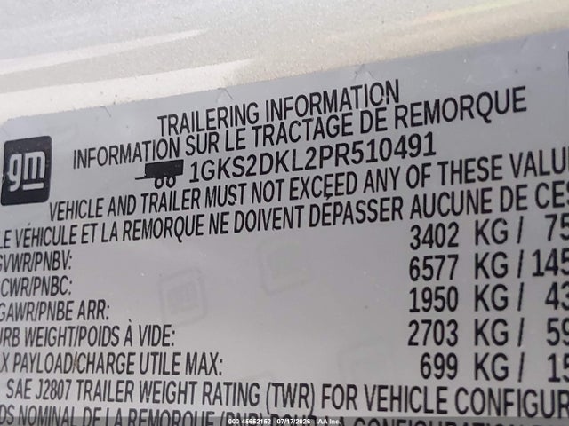45652152 :رقم المزاد ، 1GKS2DKL2PR510491 vin ، 2023 Gmc Yukon Denali مزاد بيع