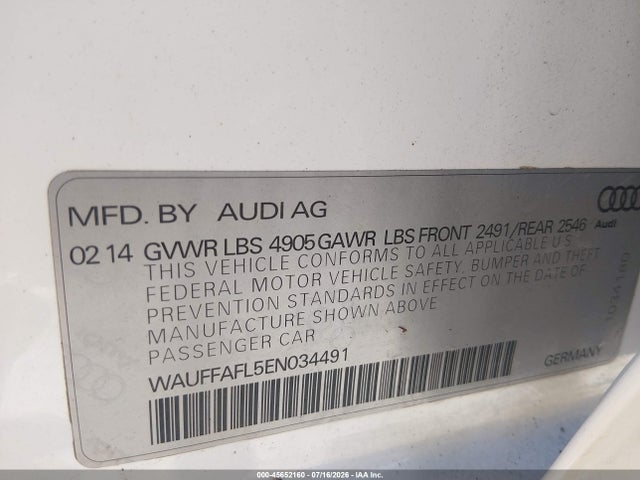 Продаж на аукціоні авто 2014 Audi A4 2.0t Premium, vin: WAUFFAFL5EN034491, номер лоту: 45652160
