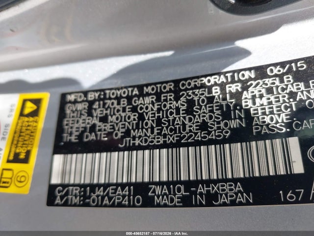 Продаж на аукціоні авто 2015 Lexus Ct 200h, vin: JTHKD5BHXF2245459, номер лоту: 45652187